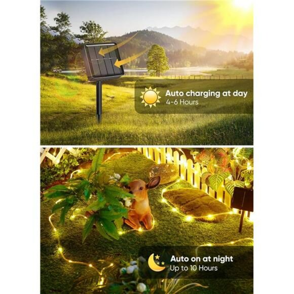 solar rope lights outdoor waterproof 39ft warm white led string garden patio dec - Picture 3 of 7